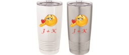 Full color Polar Camel Tumbler with a lid.  To be customized with your initials.  Valentine's Day gift.  It keeps coffee hot and cold drinks cold longer.  It is the 20 ounce size in either stainless steel or white.