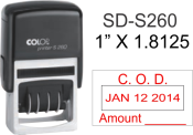This is an economical printer dater.  It is self-inking, and is customizable with your message above and below the date.  The impression size is 1" X 1.8125.  It comes with a choice of colors and six year bands.