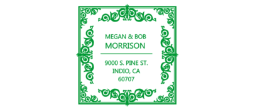 Designer style address stamp.  This is a 1.5 X 1.5 impression. This custom stamp can be on a handle, to use with a pad, a self-inking printer, a pre-inked PSI or the highest quality Xstamper.  Choose your mount in product options.