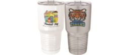 Full color Polar Camel Tumbler with a lid.  To be customized with your text and/or full color picture or logo. 30 ounce size in either stainless steel or white.