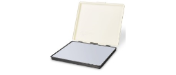 THIS IS A SHINY METAL CASED PAD FOR USE WITH LARGE STAMPS. IT CAN COME DRY OR INKED WITH YOUR CHOICE OF INK COLOR. PAD 7 1/16" X 8 1/4"