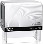 The printer 50 has a 1.25 inch x 2.75 inch impression. It is a self-inking stamp with a built in pad that is re-inkable.  It has a great impression.
