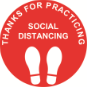 PACKAGE OF 3 10 INCH ROUND FLOOR DECALS FOR SHOWING PEOPLE WHERE YOU WISH THEM TO STAND WITH THANKS FOR SOCIAL PRACTICING. IN ORDER TO SOCIAL DISTANCE IN YOUR STORE OR ESTABLISHMENT.