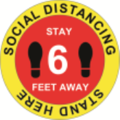PACKAGE OF 3 10 INCH ROUND FLOOR DECALS FOR SHOWING PEOPLE WHERE YOU WISH THEM TO STAND IN ORDER TO SOCIAL DISTANCE IN YOUR STORE OR ESTABLISHMENT.