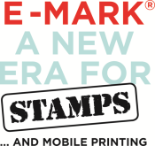 The e-mark is a state-of-the-art full color electronic marking device.  Using an app, you create your "stamp" and print on many surfaces like: boxes, bags, napkins, cards envelopes.....