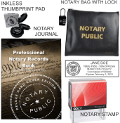 Arizona Notary Stamp.  This is a self-inking Printer 40.  A good quality stamp.  It is combines with our hard cover journal, inkless fingerprint pad, large notary bag with combination lock.