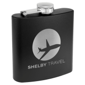 Our 6 oz. Black stainless steel flasks are powder coated for an exceptional matte, textured, look and feel. Our flasks engrave silver for brilliant contrast! Personalize with your logo, image or text to create stunning Bridesmaid Gifts, Promotional Produc