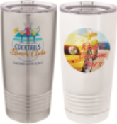 Full color Polar Camel Tumbler with a lid.  To be customized with your text and/or full color picture or logo. 20 ounce size in either stainless steel or white.