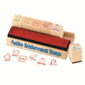 Positive Reinforcement Teacher Stamps 6 Wooden Stamp Pack With Red Stamp Pad