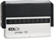 Printer 15 has a  .375 X 2.75 impression.  It is a self-inking stamp with a built in pad that is re-inkable.  It has a great impression.