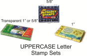 UPPERCASE 5/8 " Alphabet Stamp Set
Comes with 8 punctuation stamps
Requires a stamp pad