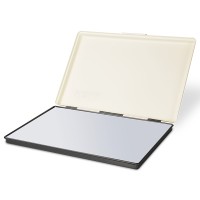 LARGE SHINY METAL INK PAD FOR USE WITH LARGE STAMPS.  DURABLE PAD WITH METAL CASE AND STANDS UP TO ALCOHOL AND SOVENT BASED INKS.   7 7/8" X 11 3/4"